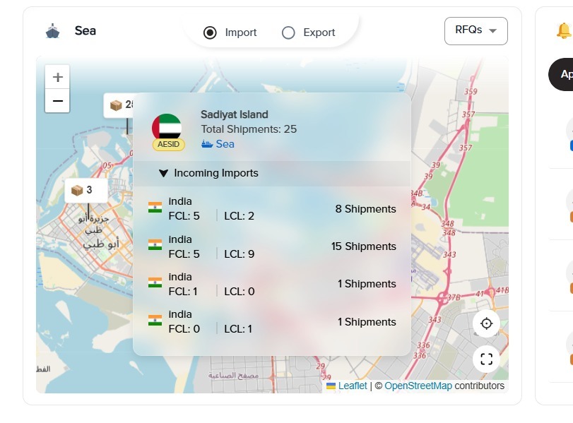 Detailed shipment information displayed on map interaction