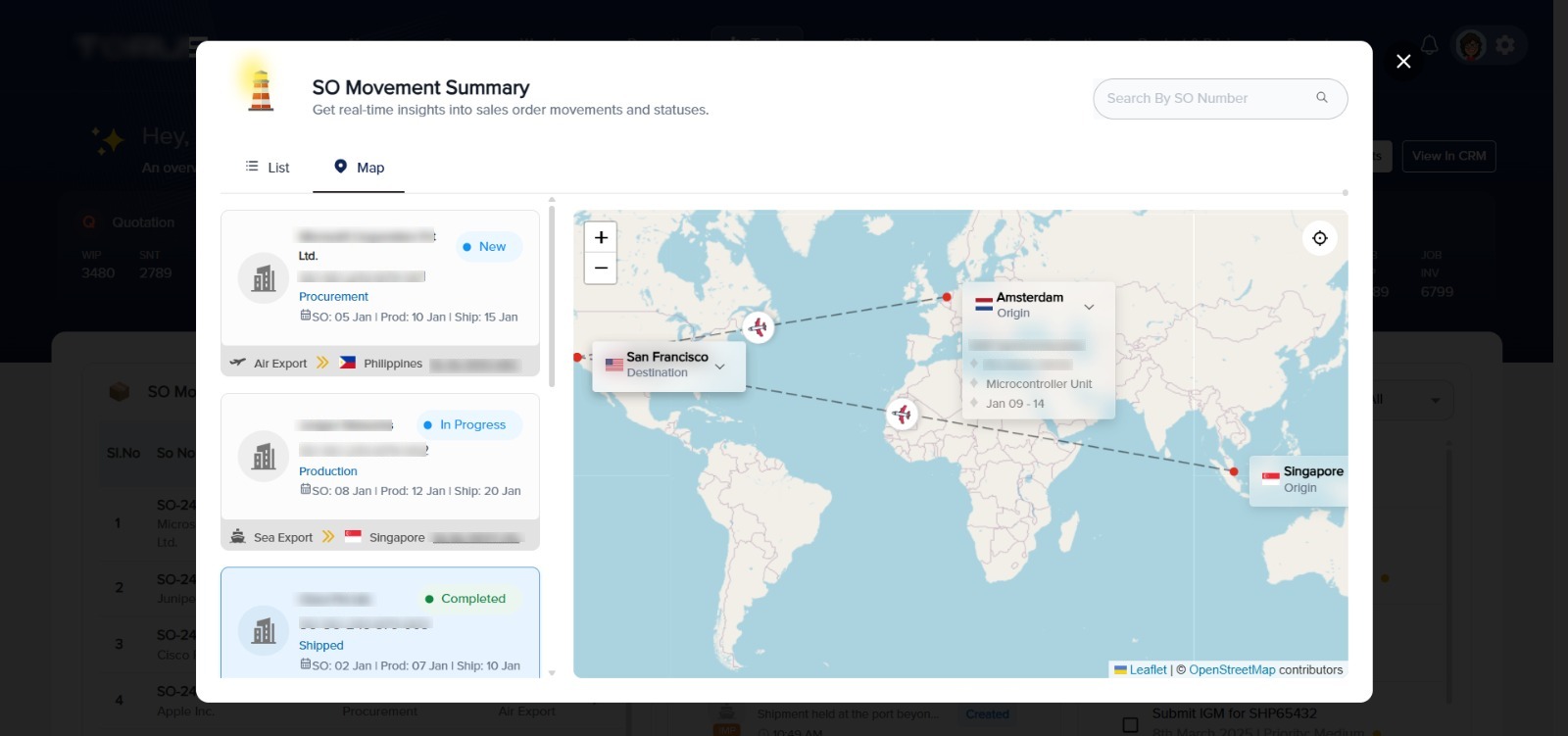 Map-based tracking of multiple consignments in real-time